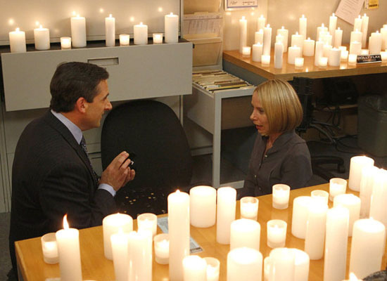 THE OFFICE -- "Garage Sale" Episode 719 -- Pictured: (l-r) Steve Carell as Michael Scott, Amy Ryan as Holly Flax -- Photo by: Chris Haston/NBC